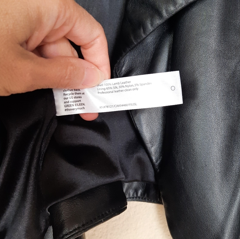 Eileen Fisher Project Black Lamb Leather Moto Jacket Genuine Edgy Biker - Picture 6 of 7